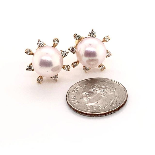 Diamond Akoya Pearl Earrings 14 Karat Yellow Gold Certified For Sale - Image 10 of 11