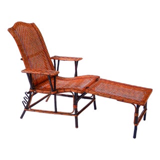 Antique Bamboo and Rattan Reclining Chaise Longue, France, Late 19th / Early 20th Century For Sale
