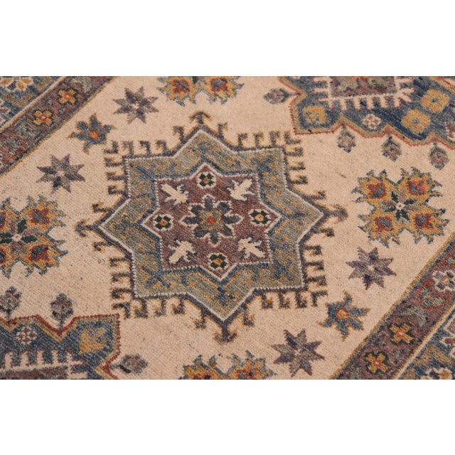 Tribal 1990s Rustic Kazak Beige & Light Blue Wool Rug - 3'3'' X 4'10'' For Sale - Image 3 of 7