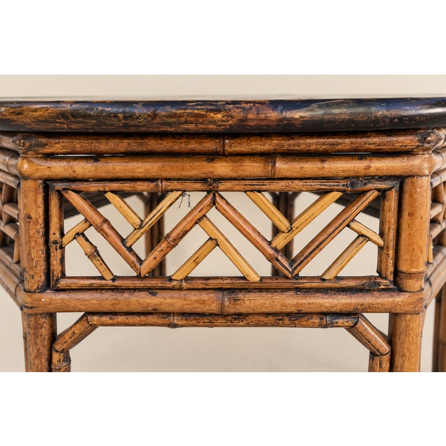 Chinoiserie Vintage Burnt Bamboo Chinese Chippendale Brighton Pavilion Style Chinoiserie Side Table For Sale - Image 3 of 7