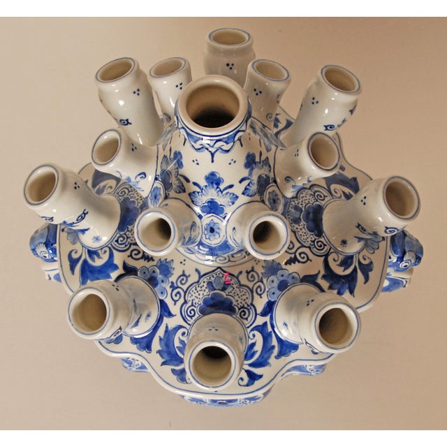 Royal Blue Royal Delft Tulip Vase Tulpiere Blue and White Earthenware Dragon Handles For Sale - Image 8 of 15