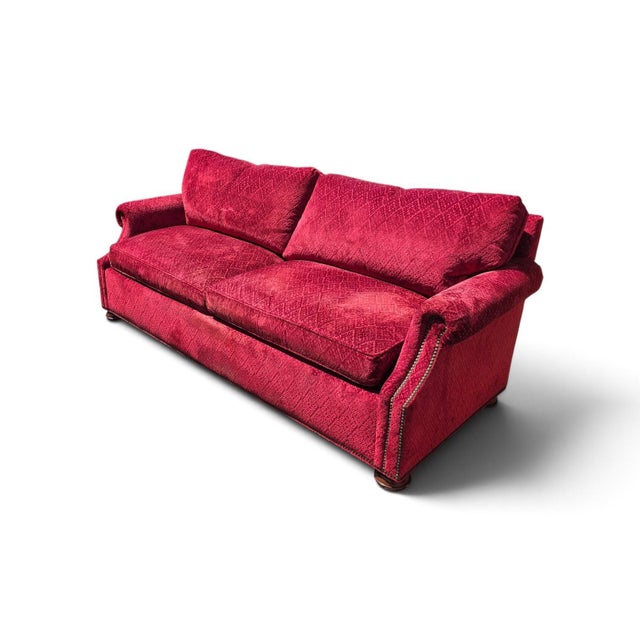 Theodore Alexander English Traditional Crimson Chenille Rolled-Arm Sofa With Nailhead Trim For Sale - Image 11 of 12