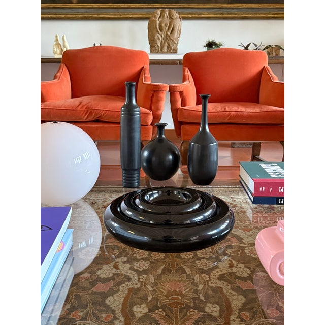 Mid-Century Set of 3 Black Bucchero Ceramic Vases, Sebastiani Gubbio Italy 1960s For Sale - Image 11 of 12