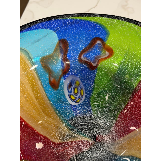Glass Late 20th Century Oversized Multicolor Murano-Style Art Glass Centerpiece Bowl – 17” For Sale - Image 7 of 12