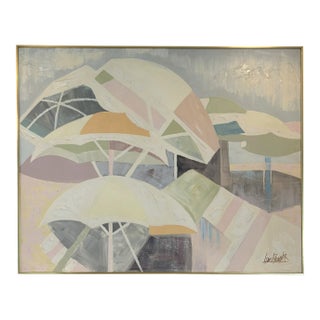 Oversized Lee Reynolds Abstract Beach Umbrellas Oil Painting on Canvas With Impasto For Sale