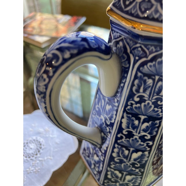 Mid-Century Modern 1970s Blue and White Stately Foo Dog Tea Pot For Sale - Image 3 of 5