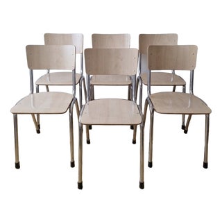 Modern Chairs Chrome Tubular Frame and Curved Wood, 1970s For Sale