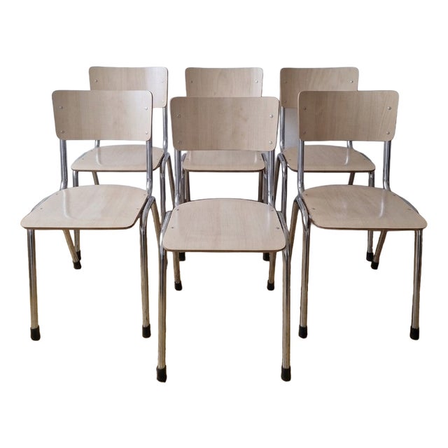 Modern Chairs Chrome Tubular Frame and Curved Wood, 1970s For Sale