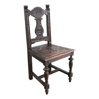 Neo-Renaissance Carved Solitary Oak Chair with Vegetal Motifs, 1900 For Sale