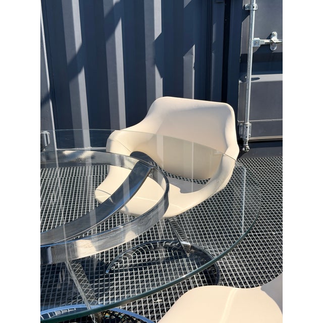 Space Age Chrome, Glass and White Leather Dining Room Set by Euro Steel, 1970s, Set of 5 For Sale - Image 14 of 18