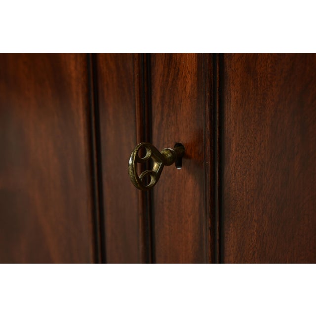 Brown Baker Furniture Style Georgian Flame Mahogany Breakfront Bookcase Cabinet With Drop Front Secretary Desk For Sale - Image 8 of 16