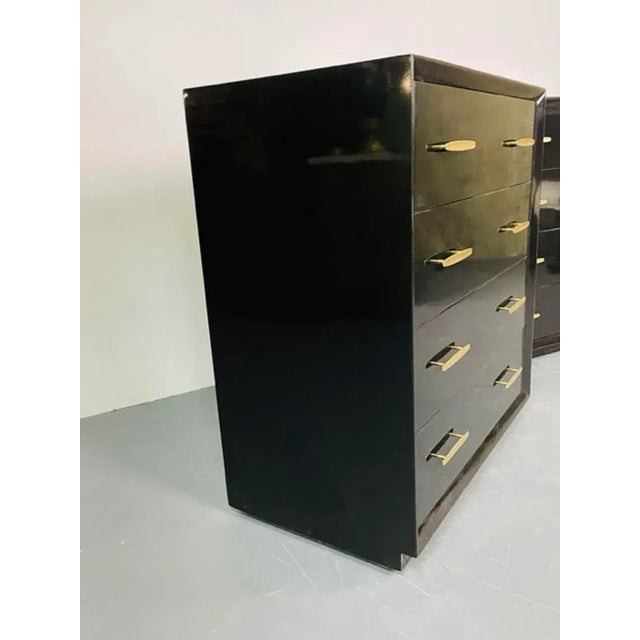 Pair of Mid Century Modern Ebony Lacquered Chests, Dressers, Brass, American For Sale - Image 10 of 11
