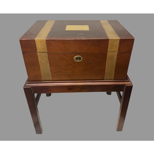 Antique Georgian Brass Bound Mahogany or Walnut Cellarette Box on Stand For Sale - Image 11 of 11