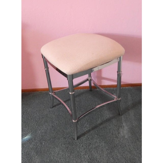 Modern Late 20th Century Polished Chrome Silver Faux Bamboo Vanity Stool Bench For Sale - Image 3 of 5