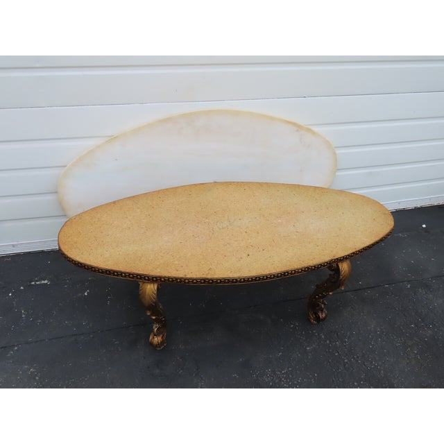 French Antique Gold Finish Oval Marble Top Coffee Table 6640 For Sale In Miami - Image 6 of 18