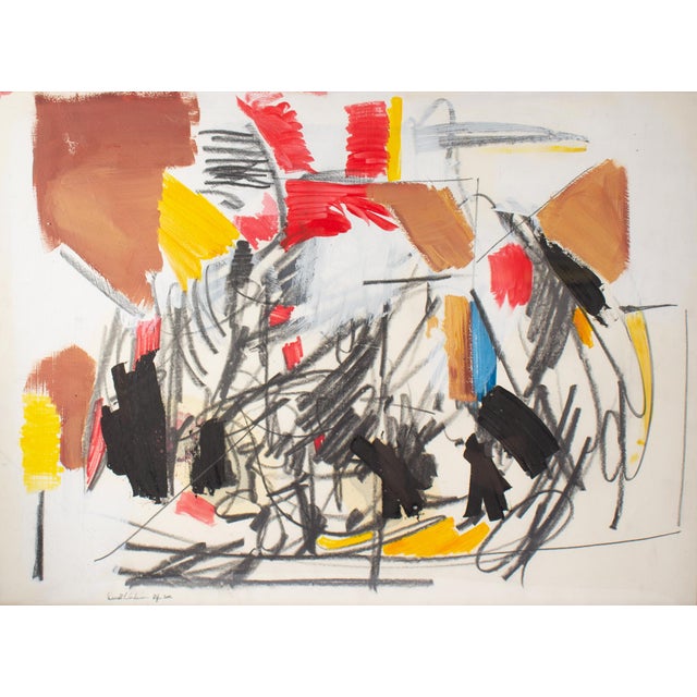 A 2002 mixed media painting and drawing on paper by American artist Darrell Anderson. This abstract work depicts frenetic...