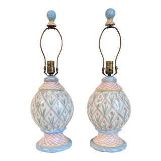 1990s MacKenzie-Childs Aalsmeer Pattern Table Lamps - a Pair For Sale