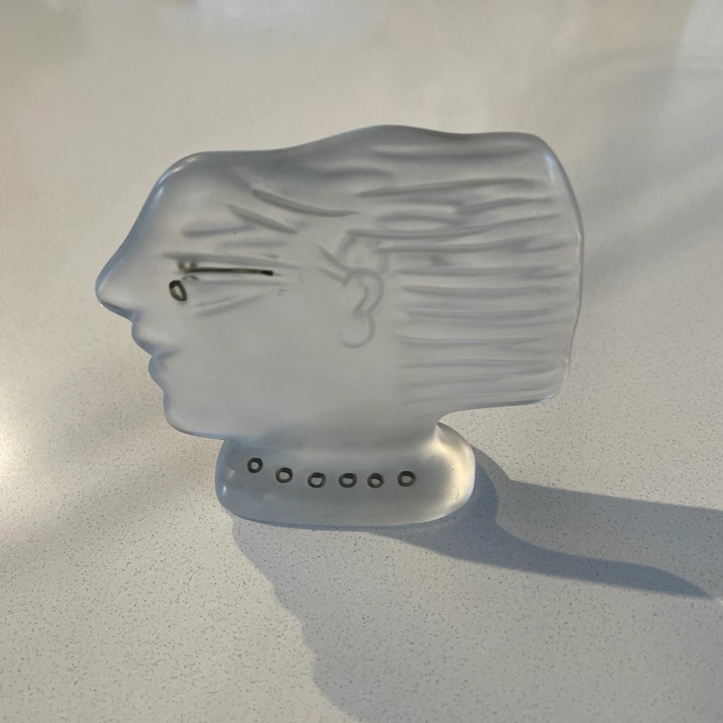 1980s Daum Crystal France Alexandre Fassianos Sculpture Face 