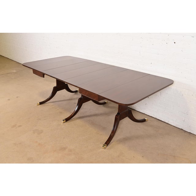 Drexel Regency Carved Mahogany Drop-Leaf Triple Pedestal Extension Dining Table, Newly Refinished For Sale - Image 17 of 17
