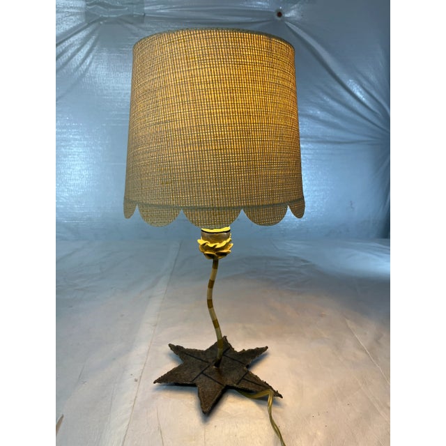 Folk Art Style Metal Lamp With Scalloped Shade For Sale - Image 9 of 13