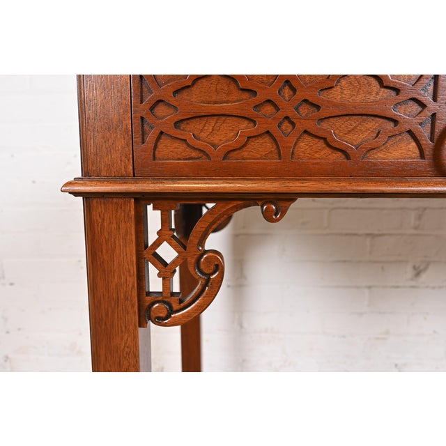 Brown Baker Furniture Historic Charleston Georgian Carved Mahogany Writing Desk or Console Table, Newly Refinished For Sale - Image 8 of 12