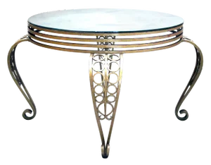 Shapely French Art Deco Gilt Iron Circular Table With Mirrored Top