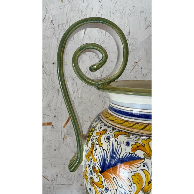 Ceramic Mid 20th Century Hand-Painted Italian Majolica Ceramic Amphora Floor Vase With Caffagiolo Pattern For Sale - Image 7 of 10