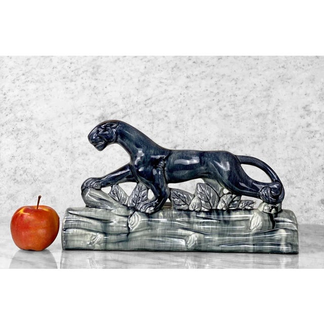 MidCentury Modern Porcelain Black Panther Tv Table Lamp Chairish