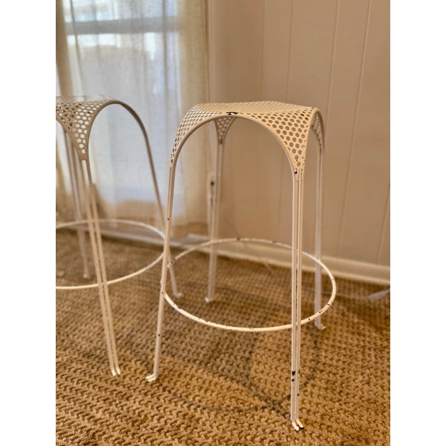 A Set of Italian Mid Century Modern White Perforated Metal Counter Stools Designed Attributed to Maurizio Tempestini, Circa 1950s For Sale - Image 12 of 12