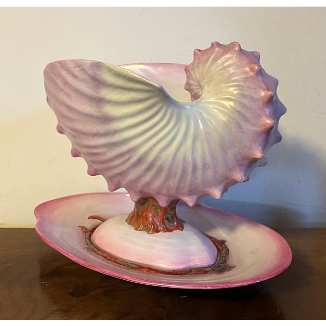 Ceramic Antique 19th Century Wedgwood Pearlware Centerpiece - Pink Nautilus Sea Shell Compote Tureen With Clam Shell Under Tray For Sale - Image 7 of 18