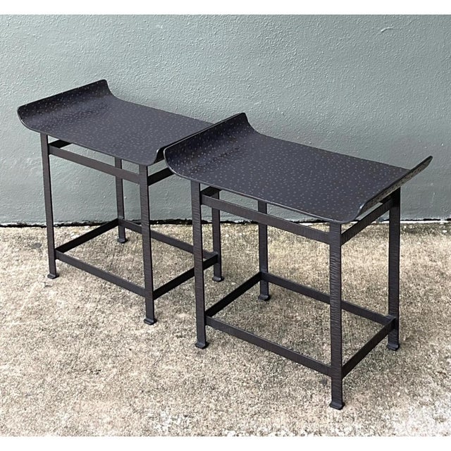 Vintage Modernist Metal Frame Stools - A Pair For Sale In West Palm - Image 6 of 12