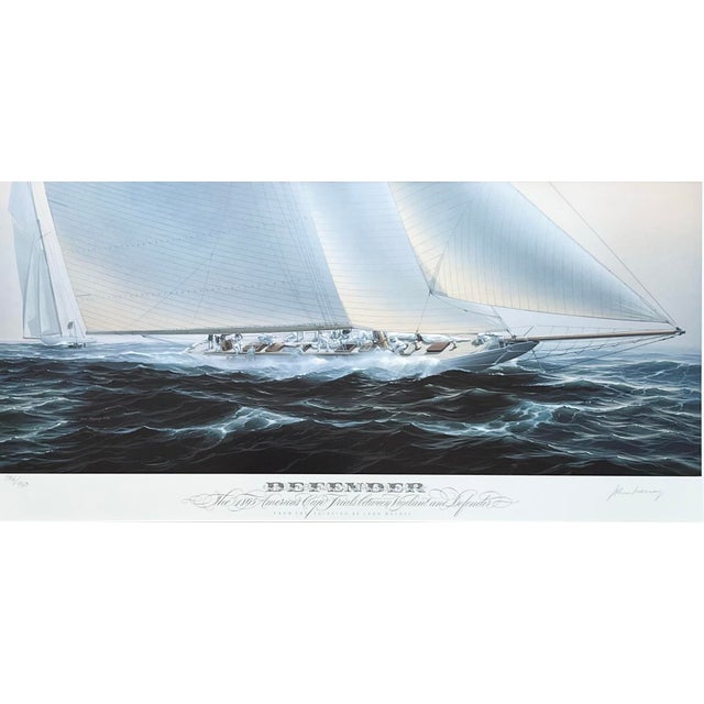 Nautical John Mecray “Defender” Framed, Numbered & Signed Large Lithograph Print For Sale - Image 3 of 10