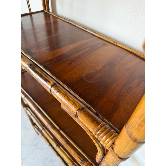 1970's Vintage Coastal Bamboo Rattan Arched Etagere Shelf For Sale - Image 12 of 14