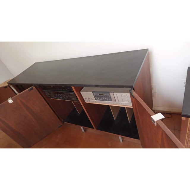 1960s Mid-Century Modern Walnut Veneer Credenza Sideboard With Black Laminate Top For Sale - Image 10 of 10