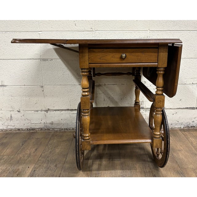 Vintage Oak Drop Leaf Bar Cart Tea Cart For Sale - Image 9 of 13