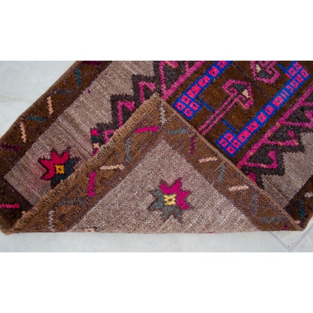 Chocolate Hand Knotted Low Pile Turkish Yastik Petite Rug Organic Wool Mat - 18'' X 33'' For Sale - Image 8 of 12
