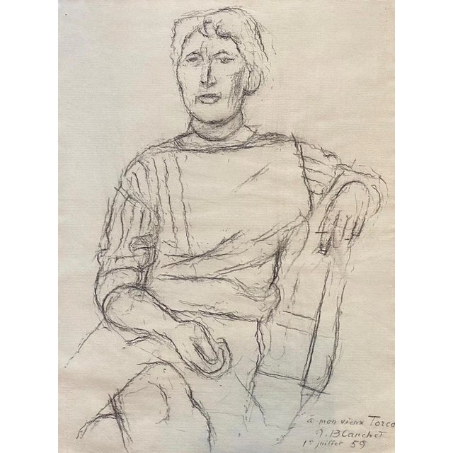 Alexandre Blanchet, Portrait de femme pour Torca, 1959, Charcoal Drawing, in Flawless conditions. Designed 1950 to 1959...