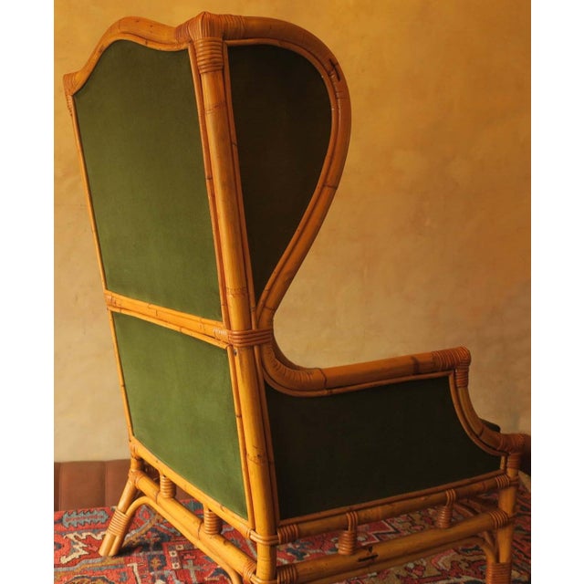 Mid-Century Wing Lounge Chair in Bamboo and Olive Green, 1960s For Sale - Image 15 of 18