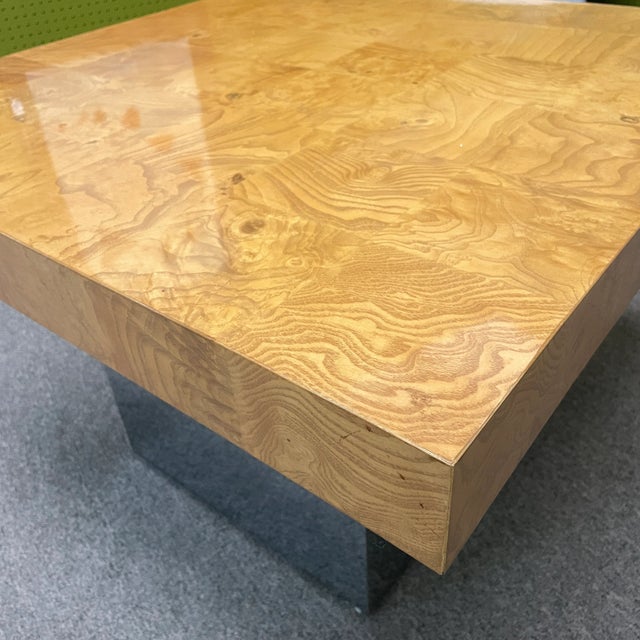 Milo Baughman for Thayer Coggin Burled Olive Wood + Chrome Side Table C. 1970s For Sale In Chicago - Image 6 of 12