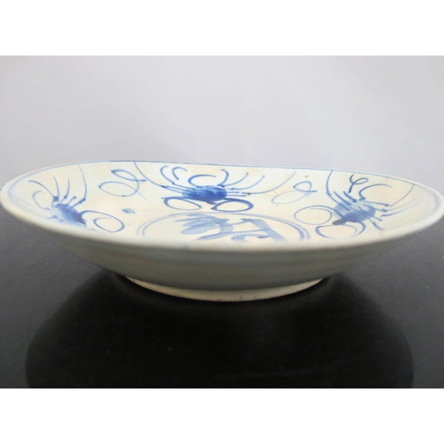 Antique Chinese Blue & White Swatow Porcelain Shallow Bowl Saucer Crab Bowl For Sale - Image 4 of 6