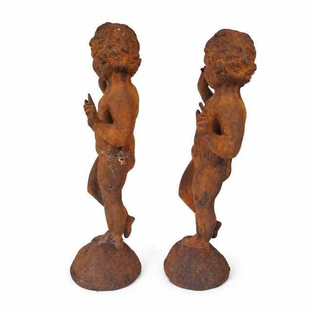 Outdoor Sculptures Dancing Putti in Cast Iron, 1920s, Set of 2 For Sale - Image 3 of 9