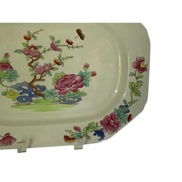 Bright Pink Antique Copeland Spode "Willis" Indian Tree 12.5" Hand Enameled Serving Platter New Stone England Nov 1918 For Sale - Image 8 of 9