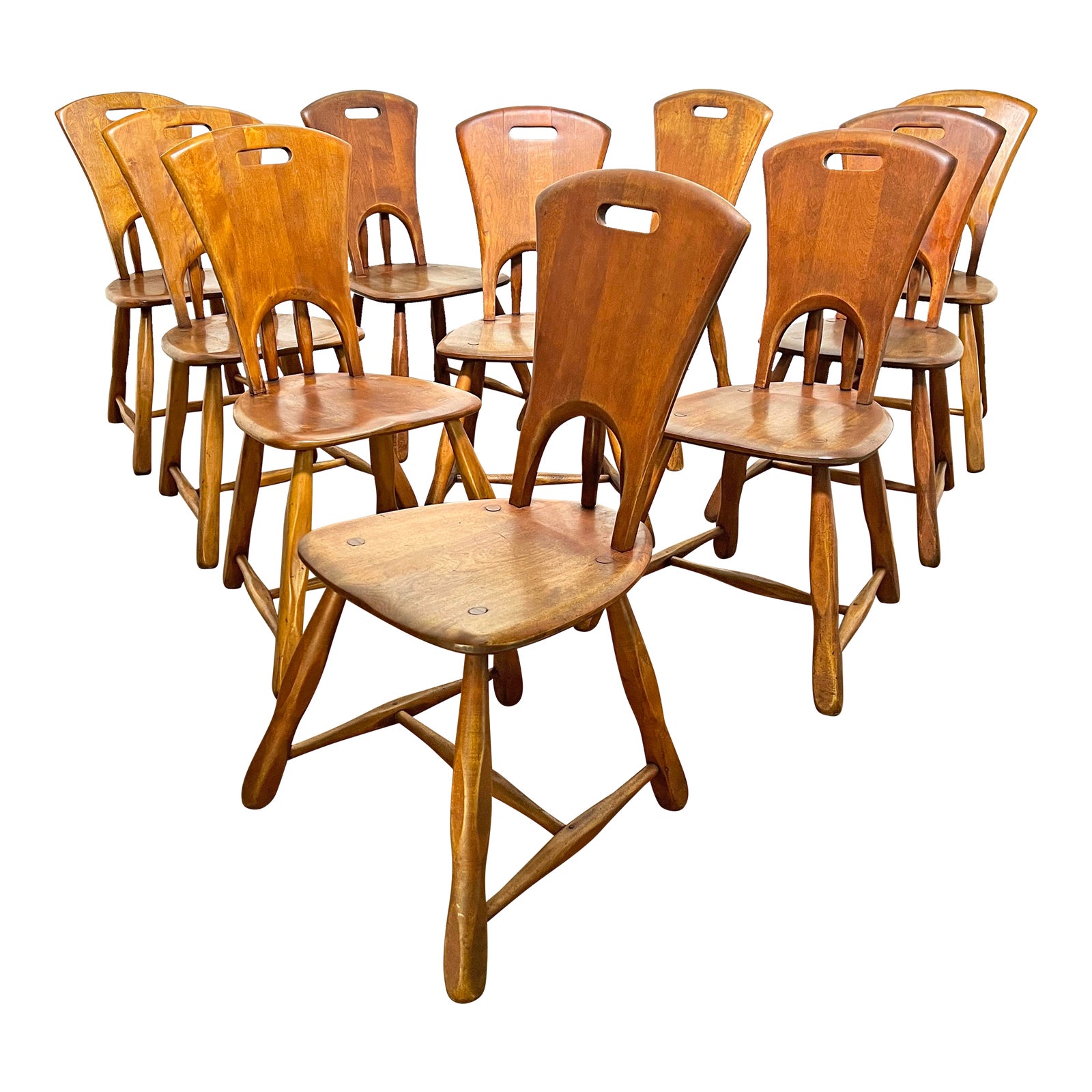 1950s Primitive Rustic Dining Chairs in Hard Rock Maple Set