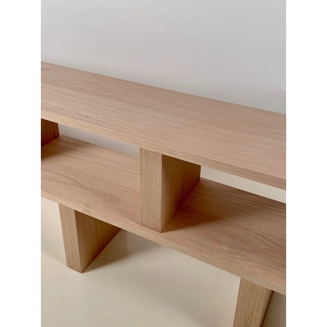 Wood Verticale Two Shelves Polished Oak Shelving Unit For Sale - Image 7 of 9