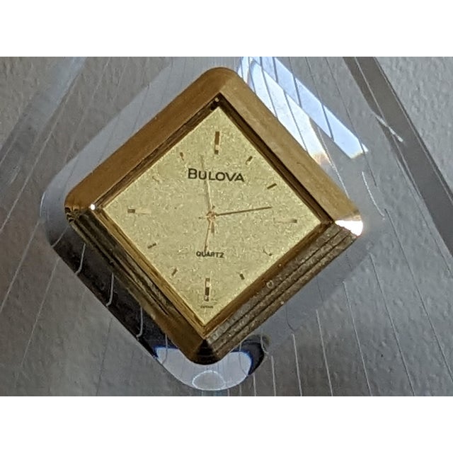 Gold Beautiful Vintage Crystal Bulova Clock For Sale - Image 8 of 10