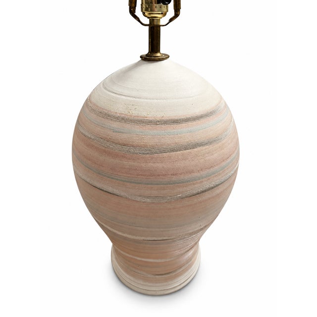 Metal Late 20th Century Postmodern Pastel Striped Ceramic Table Lamps – A Pair For Sale - Image 7 of 8