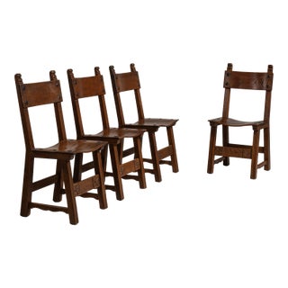 1970s Set of Four Brutalist Oak Dining Chairs For Sale