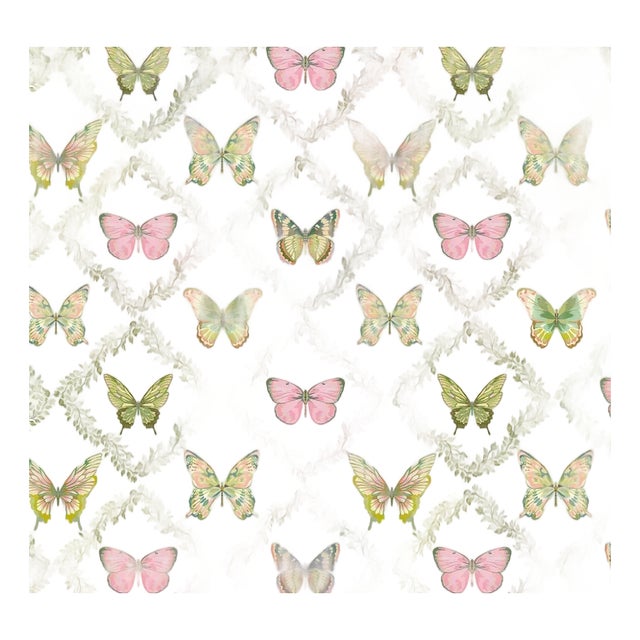 Butterfly Trellis Pastel Grasscloth Wallpaper by House Party | 8 Yards For Sale
