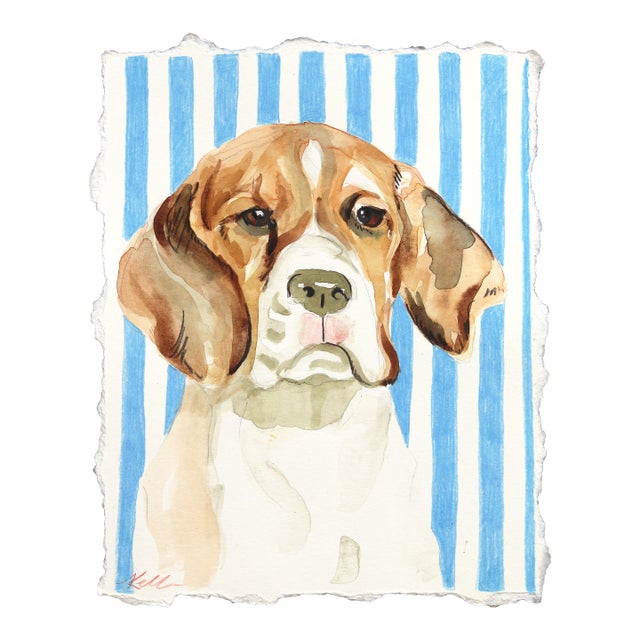 I Hunt Rabbits - Playful Dog Pet Portrait Mixed Media Painting on Paper Original Artwork by Kellie Newsome For Sale