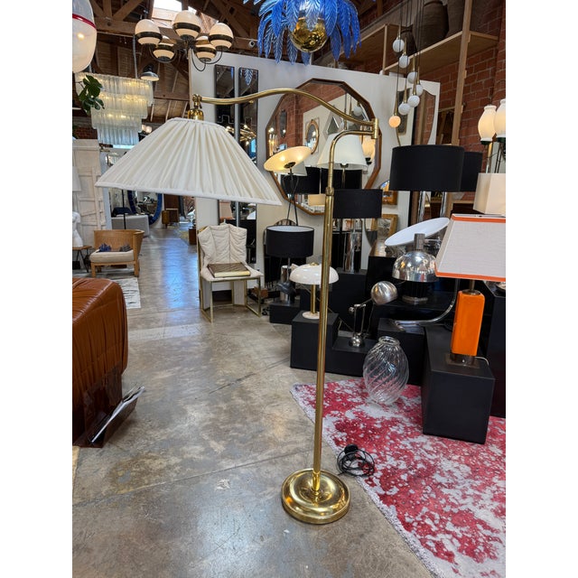 Brass Elegant Brass Swivel Arm Floor Lamp With Pleated Shade For Sale - Image 8 of 9